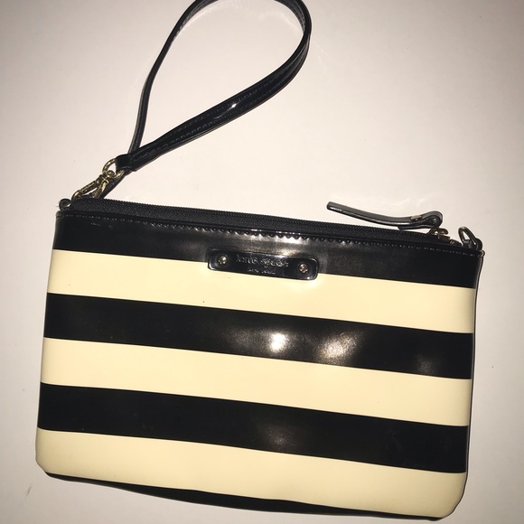 black and cream striped kate spade wristlet - Picture 1 of 5